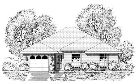Narrow Lot, One-Story, Traditional House Plan 77139 with 3 Beds, 2 Baths, 1 Car Garage Elevation
