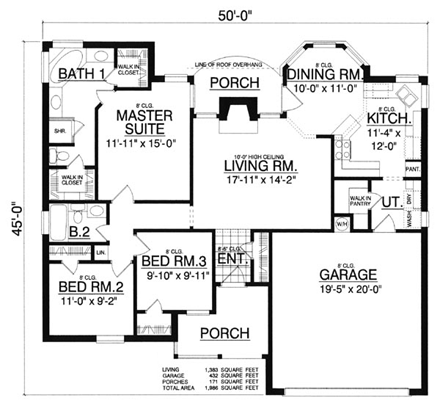 Cape Cod House Plan 77175 with 3 Beds, 2 Baths, 2 Car Garage First Level Plan
