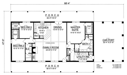 Traditional House Plan 77204 with 3 Beds, 2 Baths, 1 Car Garage First Level Plan