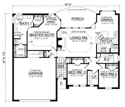 Traditional House Plan 77205 with 3 Beds, 2 Baths, 2 Car Garage First Level Plan