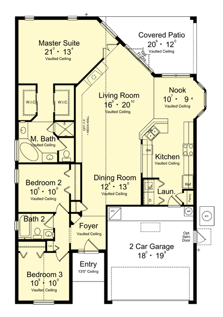 Contemporary House Plan 77302 with 3 Beds, 2 Baths, 2 Car Garage First Level Plan