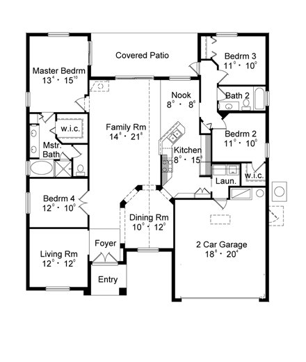 House Plan 77331 - Traditional Style with 1958 Sq Ft, 4 Bed, 2 Ba