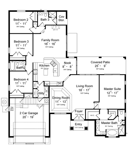 House Plan 77356 with 4 Beds, 3 Baths, 2 Car Garage First Level Plan