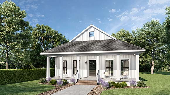 Country, Southern House Plan 77405 with 2 Beds, 1 Baths Elevation