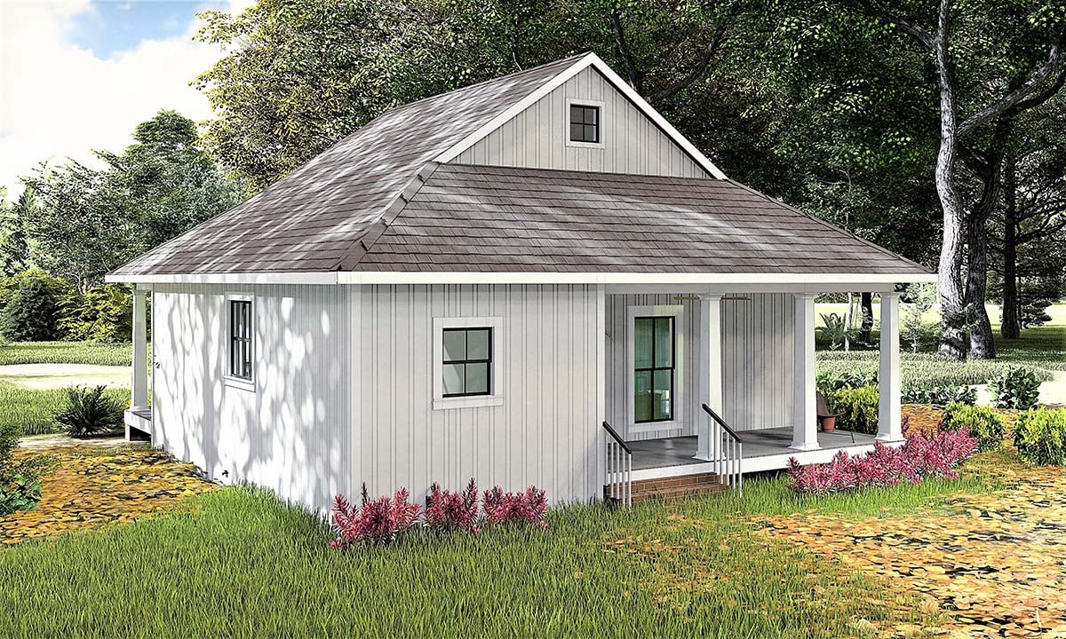 Country, Southern Plan with 890 Sq. Ft., 2 Bedrooms, 1 Bathrooms Rear Elevation