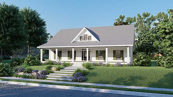 Country, Ranch, Southern House Plan 77407 with 3 Beds, 2 Baths, 2 Car Garage Elevation