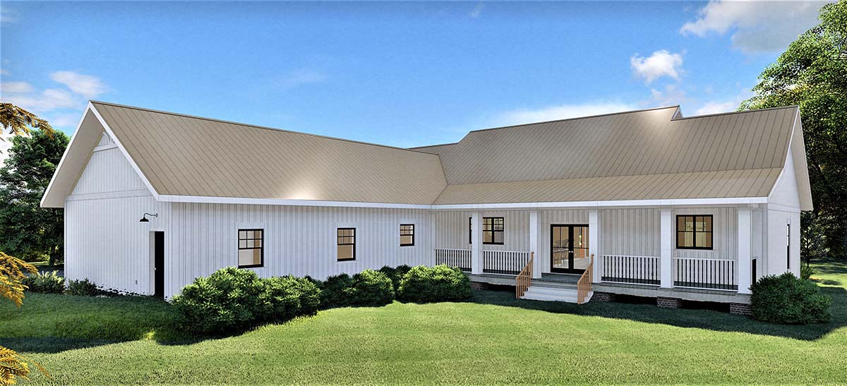 Country, Southern Plan with 2582 Sq. Ft., 4 Bedrooms, 3 Bathrooms, 2 Car Garage Rear Elevation