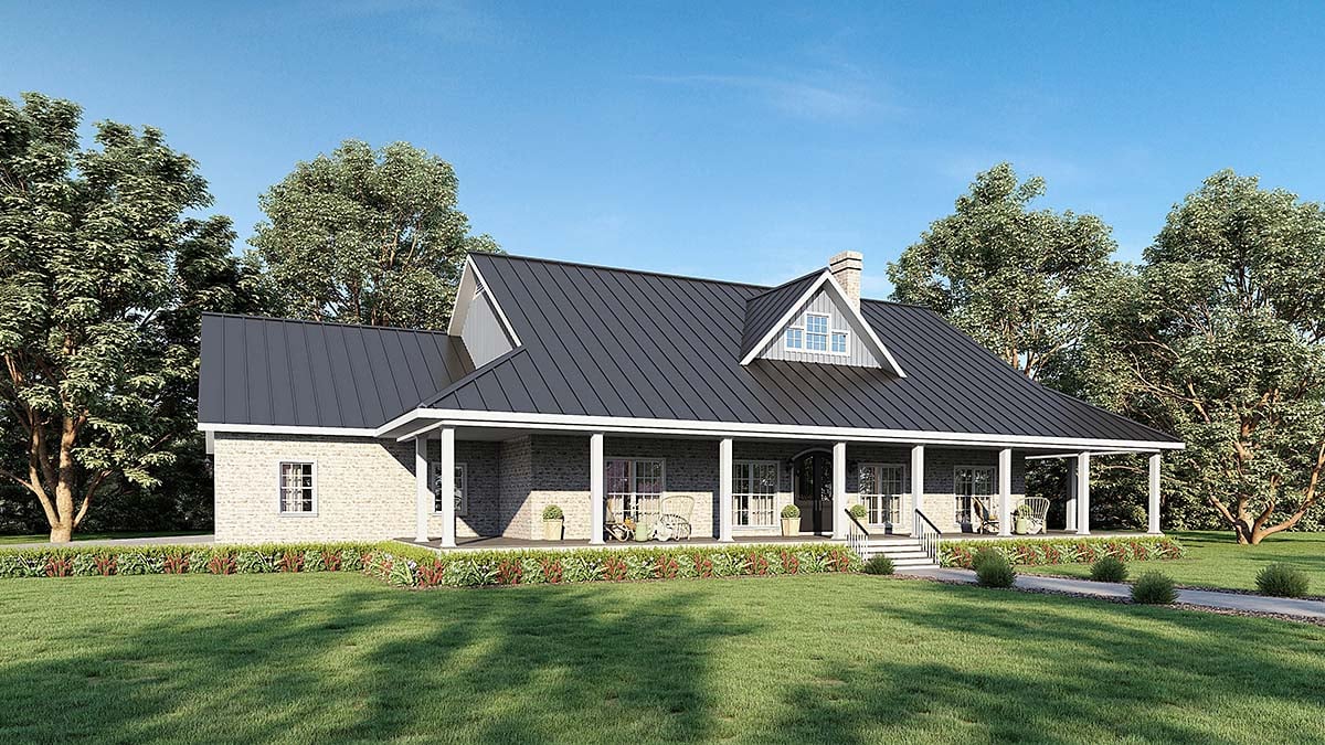 Country, Farmhouse, Ranch, Southern House Plan 77409 with 3 Beds, 2 Baths, 2 Car Garage Elevation
