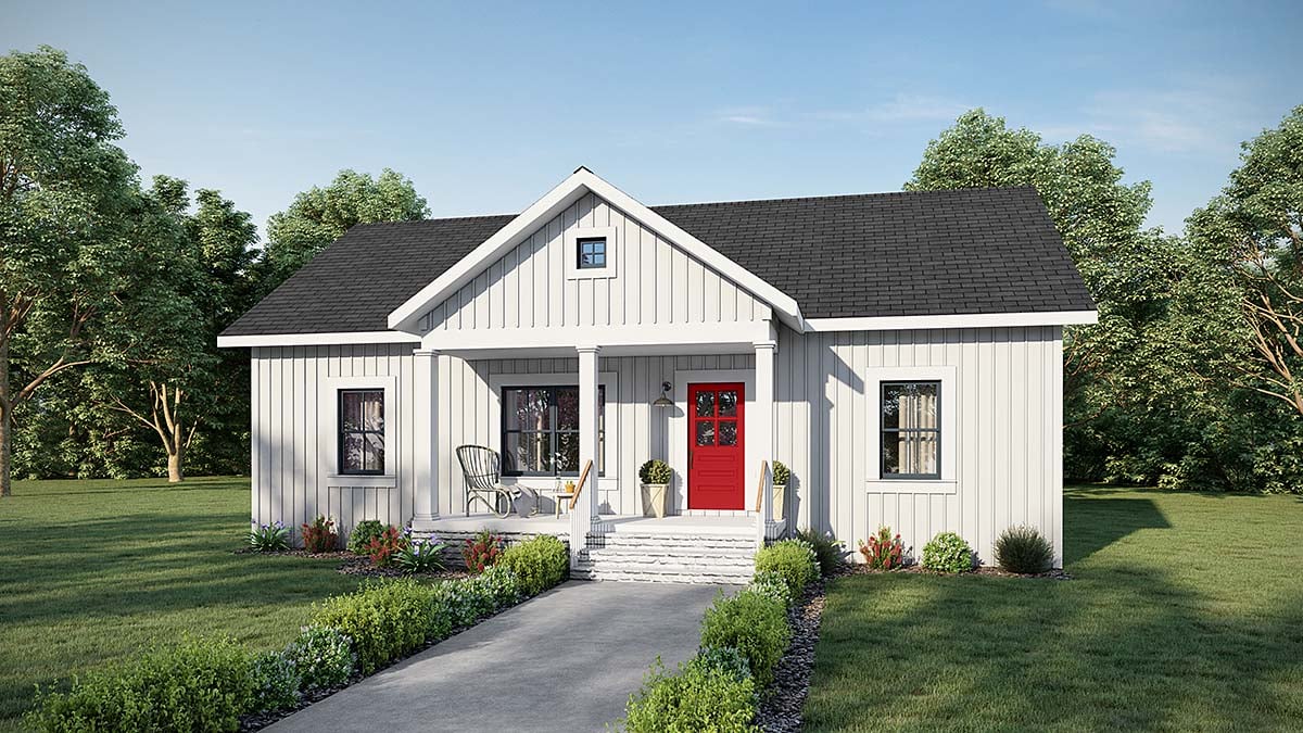 Country, Farmhouse, Ranch Plan with 1035 Sq. Ft., 3 Bedrooms, 2 Bathrooms Elevation