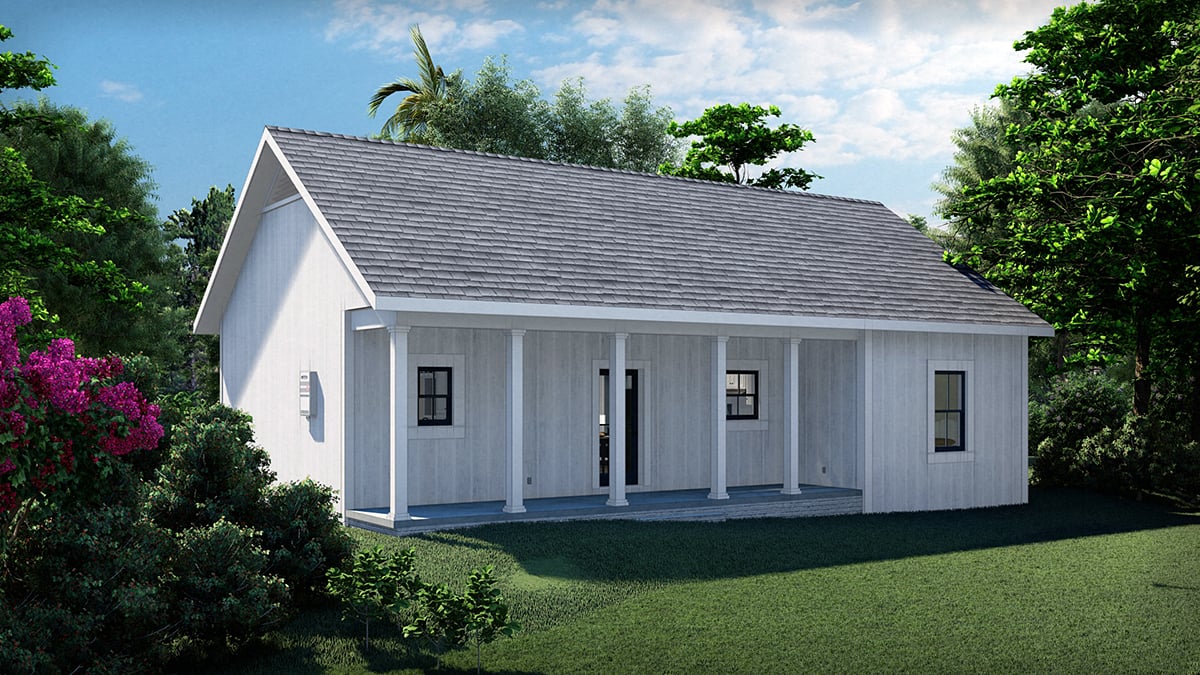 Country, Farmhouse, Ranch Plan with 1035 Sq. Ft., 3 Bedrooms, 2 Bathrooms Rear Elevation