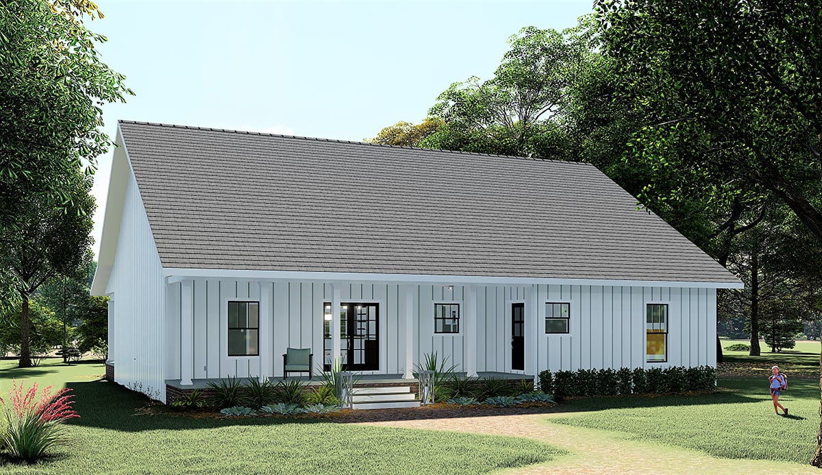 Country, Farmhouse House Plan 77414 with 4 Beds, 3 Baths Rear Elevation