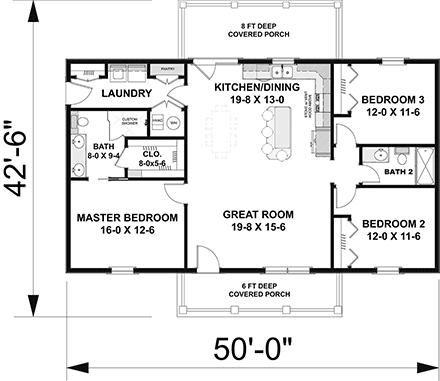Cottage, Country House Plan 77415 with 3 Beds, 2 Baths First Level Plan