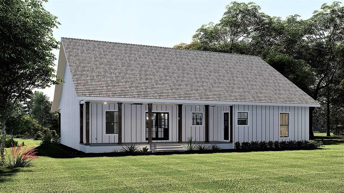 Country, Farmhouse, Southern House Plan 77416 with 4 Beds, 2 Baths Rear Elevation
