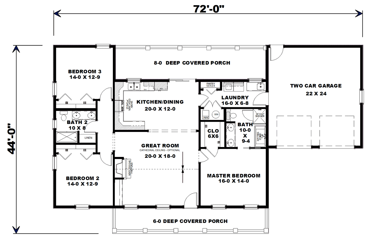 House Floor Plans 3 Bedroom 2 Bath   77423 1l 