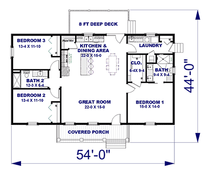 Cottage, Country, Ranch, Southern, Traditional House Plan 77429 with 3 Beds, 2 Baths First Level Plan