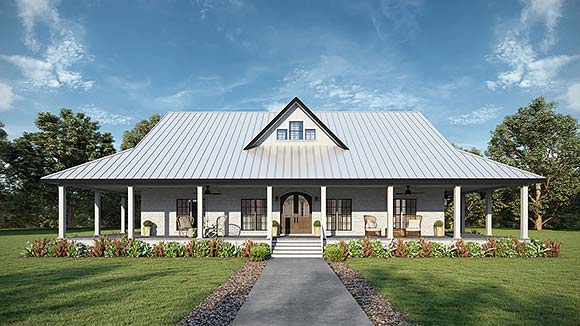 Colonial, Country, Farmhouse, Southern House Plan 77430 with 3 Beds, 2 Baths Elevation