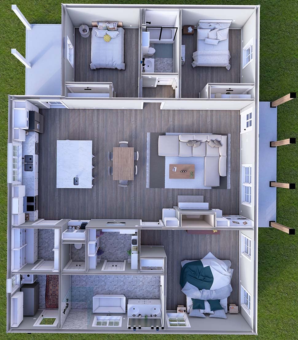 3D Apartment Floor Plans, Studio, Bedroom Apartment 3D Floor Plans, image size:970x1107