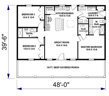 Country, Farmhouse, Ranch, Traditional House Plan 77439 with 3 Beds, 2 Baths First Level Plan