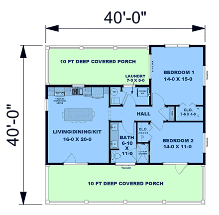 Cabin, Cottage, Country, Ranch House Plan 77453 with 2 Beds, 1 Baths First Level Plan