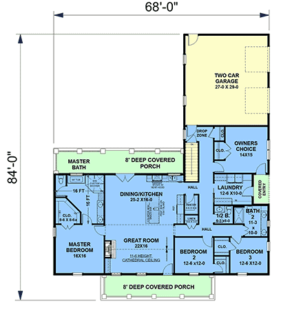 Country, Farmhouse, Ranch, Traditional House Plan 77458 with 3 Beds, 3 Baths, 2 Car Garage First Level Plan