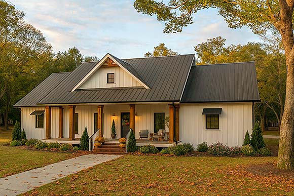 Country, Farmhouse, Ranch, Traditional House Plan 77458 with 3 Beds, 3 Baths, 2 Car Garage Elevation