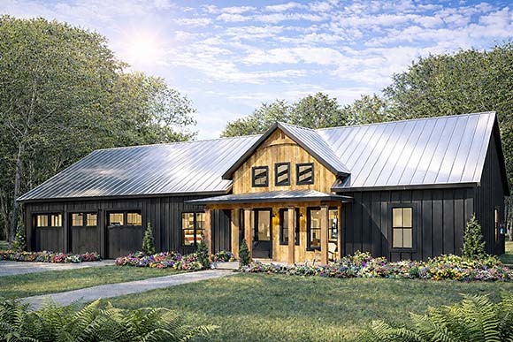 Barndominium House Plan 77460 with 3 Beds, 2 Baths, 4 Car Garage Elevation