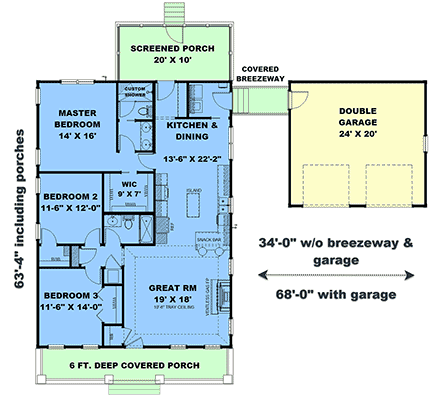 Country, Craftsman, Traditional House Plan 77462 with 3 Beds, 2 Baths, 2 Car Garage First Level Plan