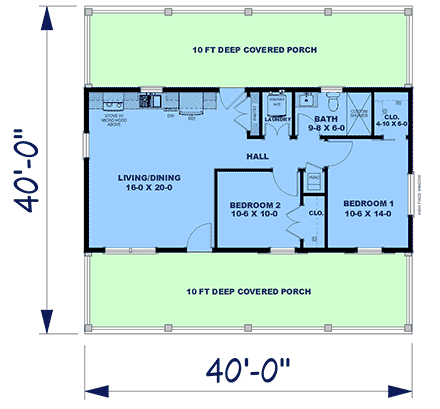 Cabin, Cottage, Country House Plan 77463 with 2 Beds, 1 Baths First Level Plan