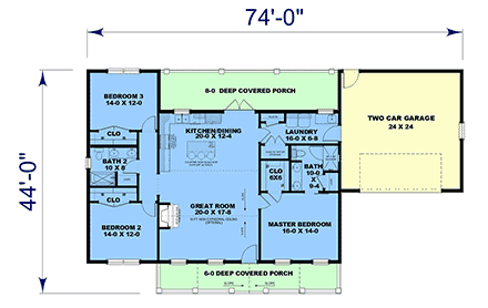 Country, Craftsman, Farmhouse House Plan 77464 with 3 Beds, 2 Baths, 2 Car Garage First Level Plan