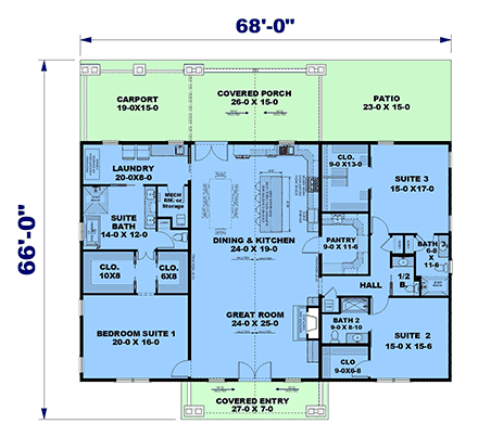 Country, Craftsman, Farmhouse House Plan 77465 with 3 Beds, 4 Baths First Level Plan