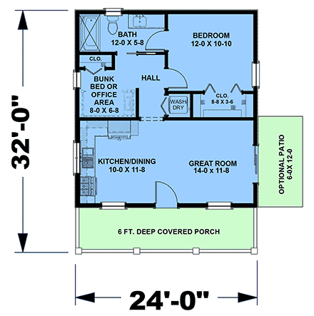 Cottage, Country House Plan 77467 with 1 Beds, 1 Baths First Level Plan