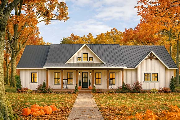 Contemporary, Farmhouse, New American, Ranch House Plan 77470 with 3 Beds, 2 Baths, 3 Car Garage Elevation