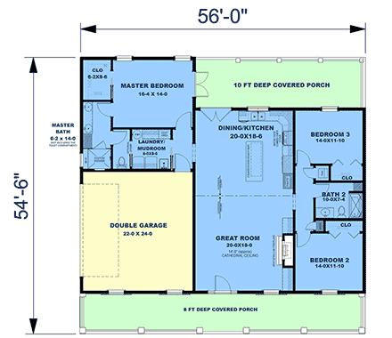 Contemporary, Country, Farmhouse, Southern House Plan 77471 with 3 Beds, 2 Baths, 2 Car Garage First Level Plan