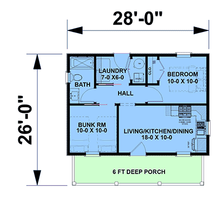 Cabin, Cottage, Country, Farmhouse, Ranch House Plan 77472 with 2 Beds, 1 Baths First Level Plan