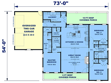 Cottage, Country, Farmhouse House Plan 77476 with 3 Beds, 2 Baths, 2 Car Garage First Level Plan