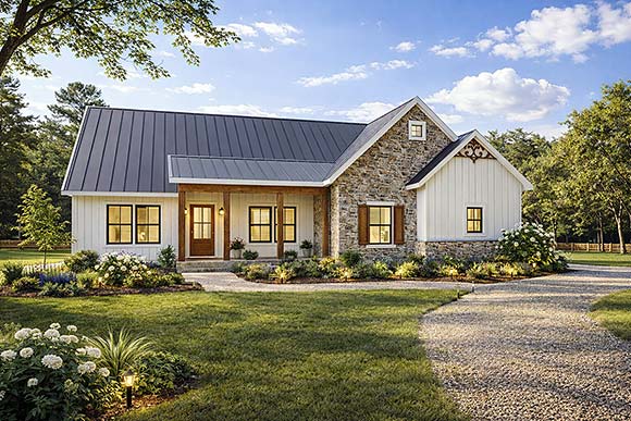 Contemporary, Country, Farmhouse, New American House Plan 77477 with 3 Beds, 2 Baths, 2 Car Garage Elevation