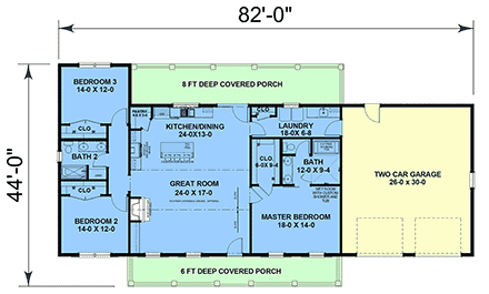 Contemporary, Country, Farmhouse House Plan 77478 with 3 Beds, 2 Baths, 2 Car Garage First Level Plan