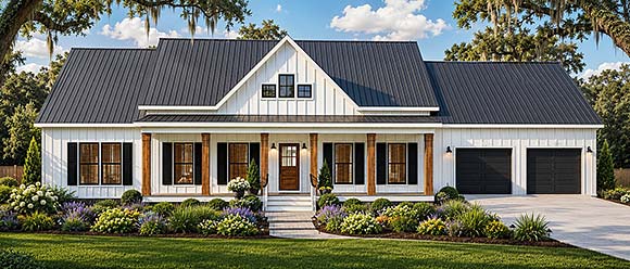 Contemporary, Country, Farmhouse House Plan 77478 with 3 Beds, 2 Baths, 2 Car Garage Elevation