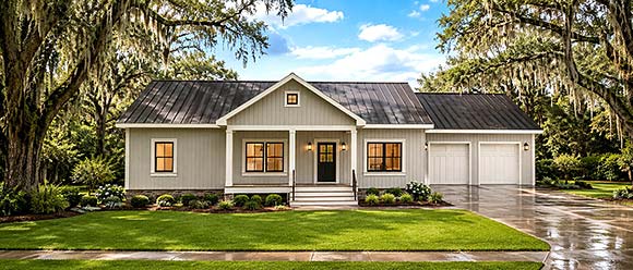 Country, Ranch House Plan 77480 with 3 Beds, 2 Baths, 2 Car Garage Elevation