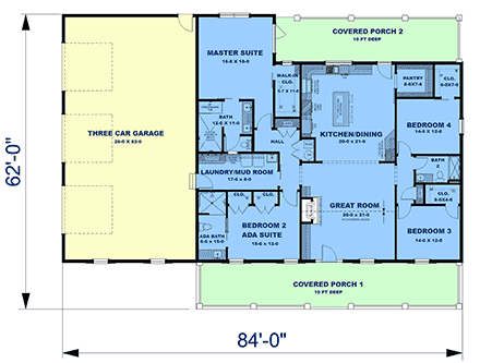 Contemporary, Country, Farmhouse, New American House Plan 77481 with 4 Beds, 3 Baths, 3 Car Garage First Level Plan