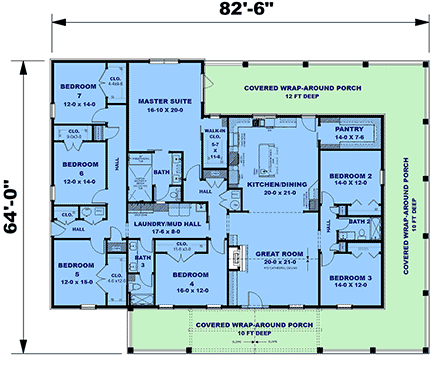 Barndominium, Country, Farmhouse, New American House Plan 77482 with 7 Beds, 3 Baths First Level Plan