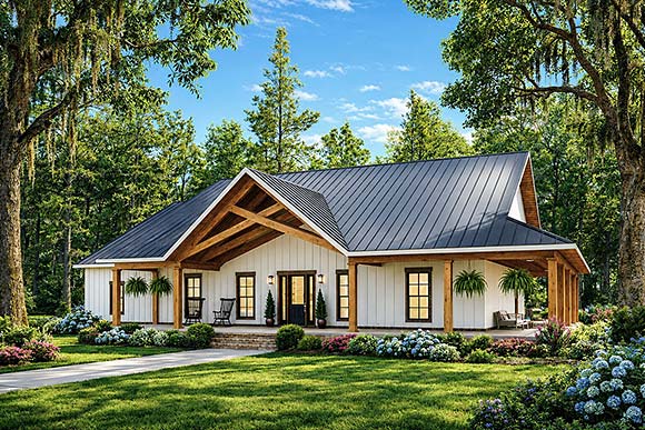 Barndominium, Country, Farmhouse, New American House Plan 77482 with 7 Beds, 3 Baths Elevation