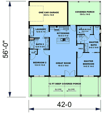 Contemporary, Craftsman, Farmhouse, New American House Plan 77483 with 2 Beds, 2 Baths, 1 Car Garage First Level Plan