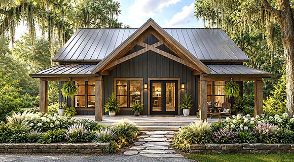 Contemporary, Craftsman, Farmhouse, New American House Plan 77483 with 2 Beds, 2 Baths, 1 Car Garage Elevation