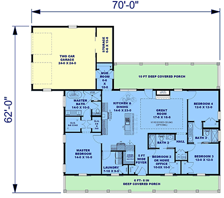 Contemporary, Country, Farmhouse, New American House Plan 77485 with 4 Beds, 3 Baths, 2 Car Garage First Level Plan