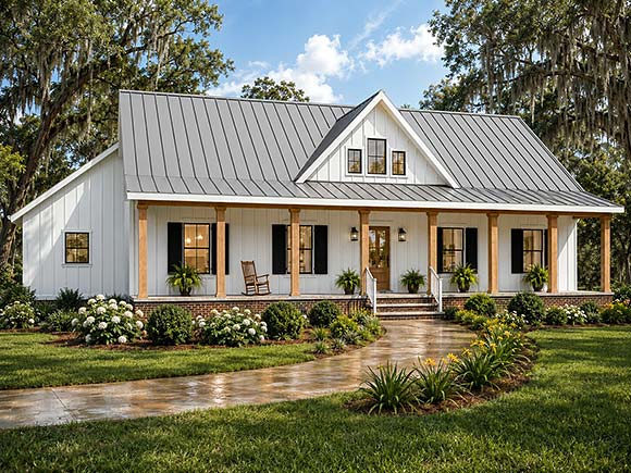 Contemporary, Country, Farmhouse, New American House Plan 77485 with 4 Beds, 3 Baths, 2 Car Garage Elevation