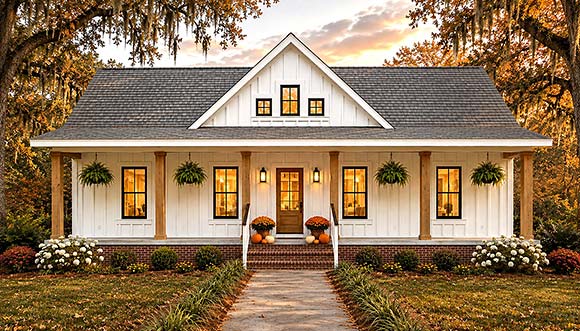 Country, Farmhouse, Ranch House Plan 77489 with 3 Beds, 2 Baths Elevation