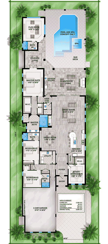Coastal, Contemporary House Plan 77501 with 4 Beds, 5 Baths, 3 Car Garage First Level Plan