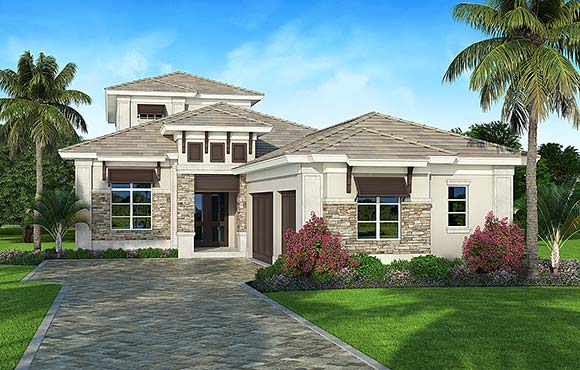 Coastal, Contemporary House Plan 77502 with 4 Beds, 5 Baths, 3 Car Garage Elevation