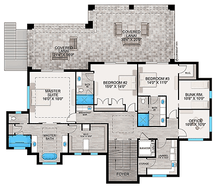 Coastal, Contemporary, Florida House Plan 77504 with 4 Beds, 6 Baths, 3 Car Garage Second Level Plan
